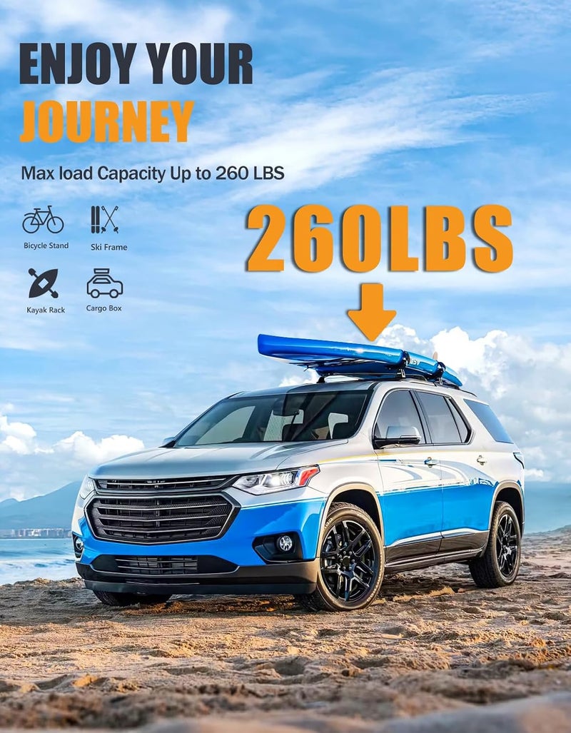 KINGGERI 260lbs Lockable Roof Rack Cross Bar Compatible with Chevrolet Chevy Traverse 2018-2021. Heavy Duty All Aluminum Crossbars Rooftop Cargo Basket Luggage Kayak Canoe Snowboard Bike - Image 3